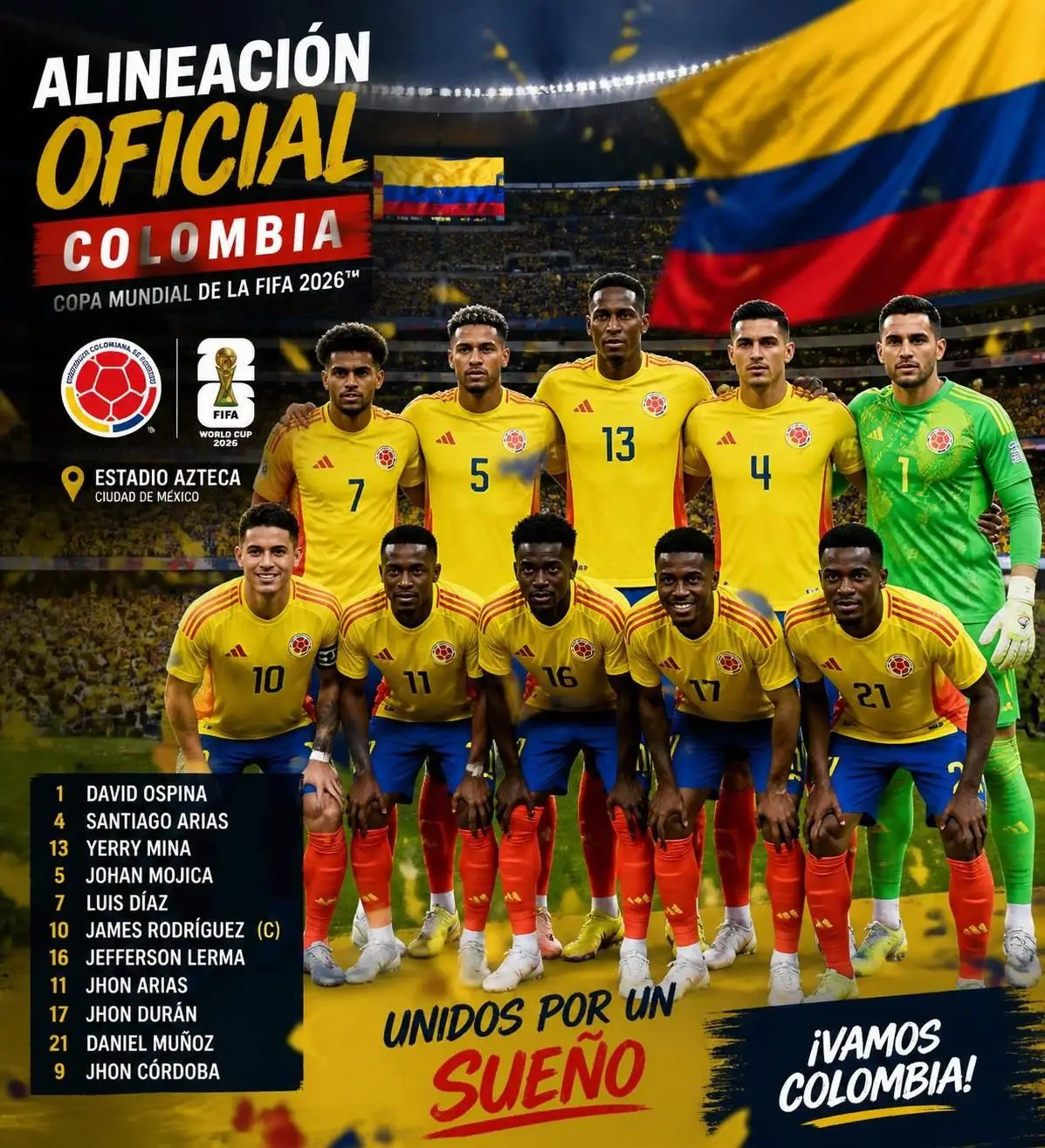 descubre la alineación oficial de la selección de colombia para el mundial 2026, con los jugadores clave y las novedades del equipo para la gran cita futbolística.