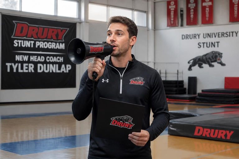 tyler dunlap ha sido nombrado nuevo entrenador principal del programa stunt en la universidad drury, aportando experiencia y liderazgo al equipo para la próxima temporada.