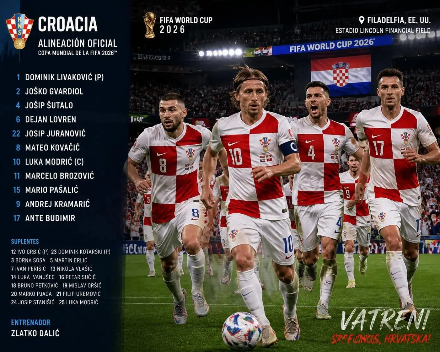 descubre la alineación oficial de la selección de croacia para el mundial de 2026 y conoce a los jugadores que representarán al país en el torneo.