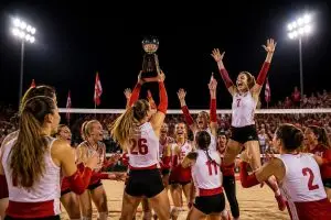 el equipo de voleibol de nebraska domina el torneo spikes under the lights y se corona campeón, llevándose un premio de $150,000.