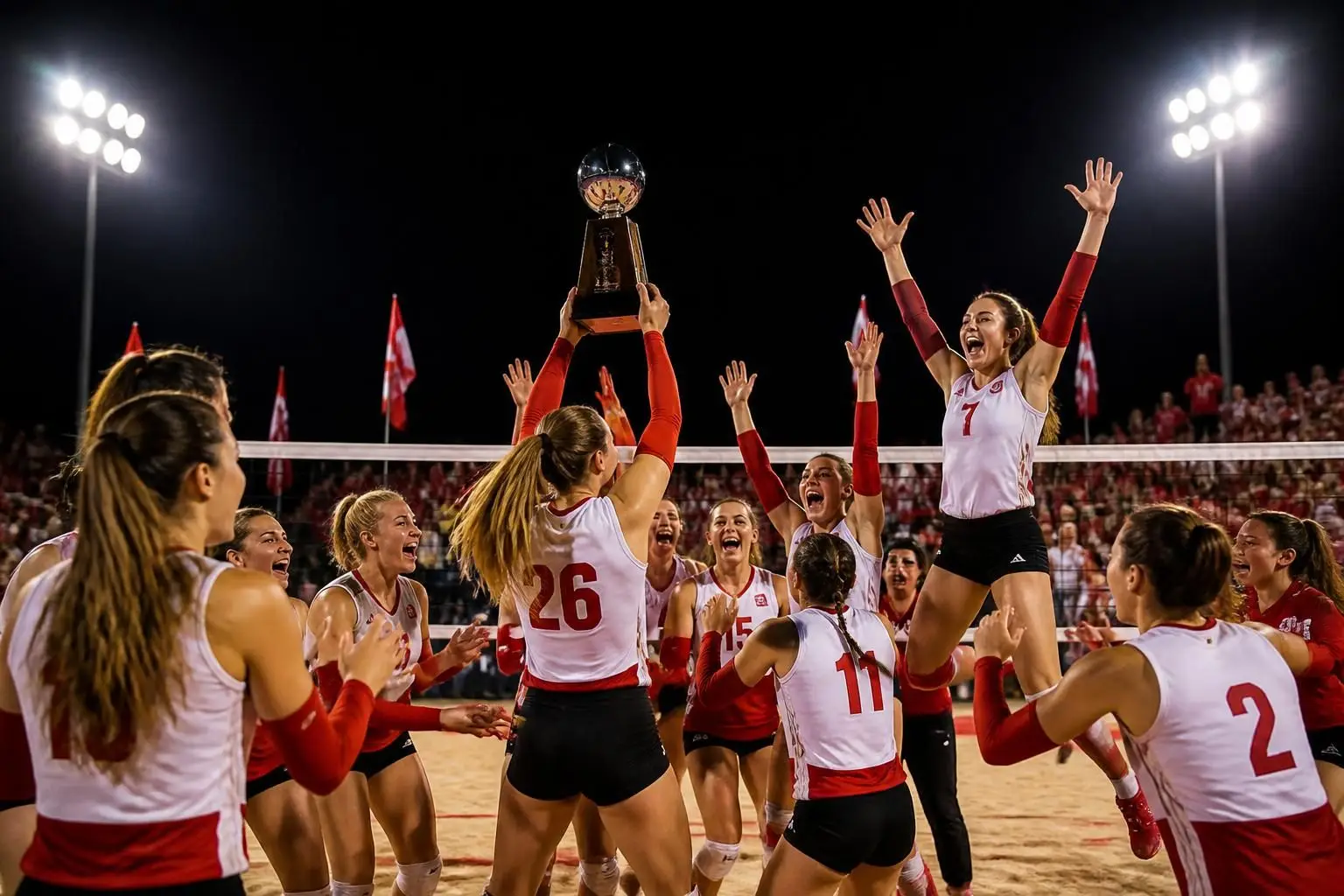 el equipo de voleibol de nebraska domina el torneo spikes under the lights y se corona campeón, llevándose un premio de $150,000.