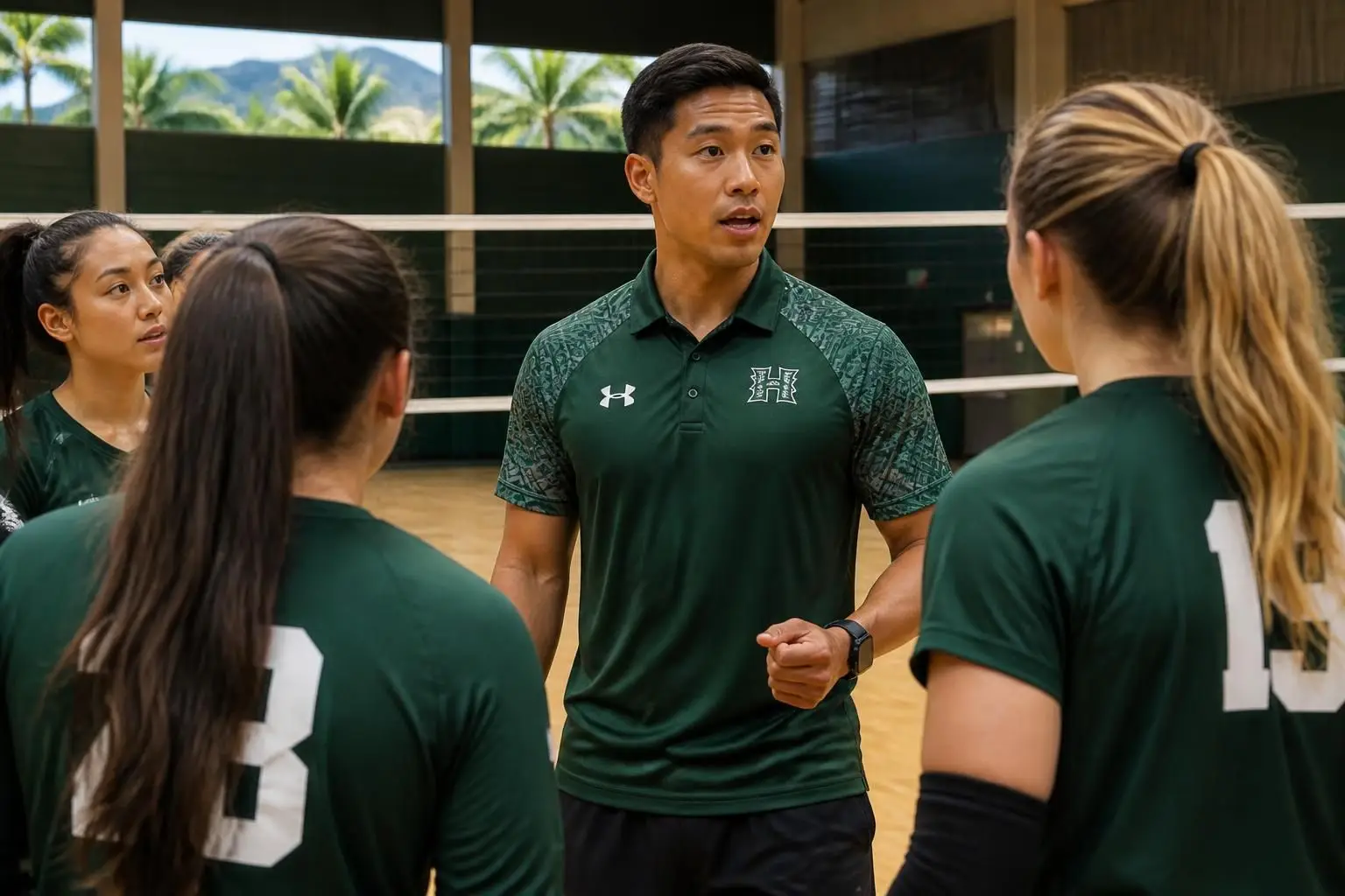 kanetake, nuevo asistente de voleibol femenino, busca transmitir su pasión por la universidad de hawái a las nuevas generaciones, impulsando el talento y la dedicación en el equipo.