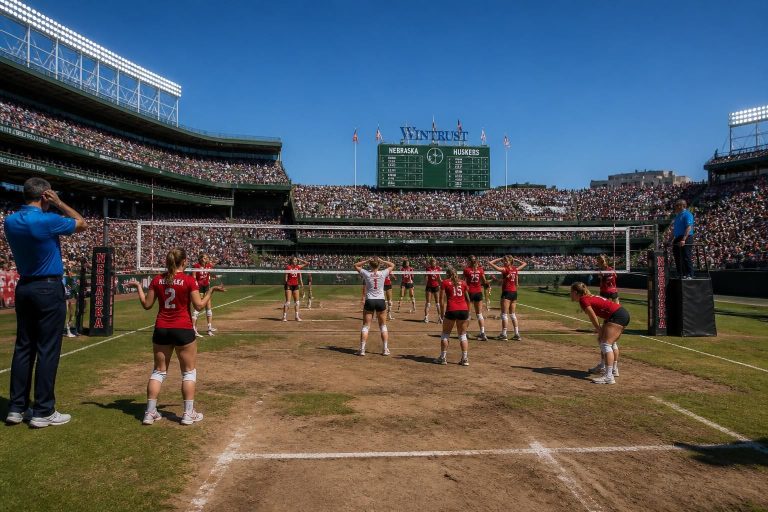 partido de voleibol en wrigley field entre nebraska suspendido debido a problemas con la calidad de la cancha.